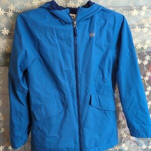 REI Kids Blue Hooded Rain Jacket